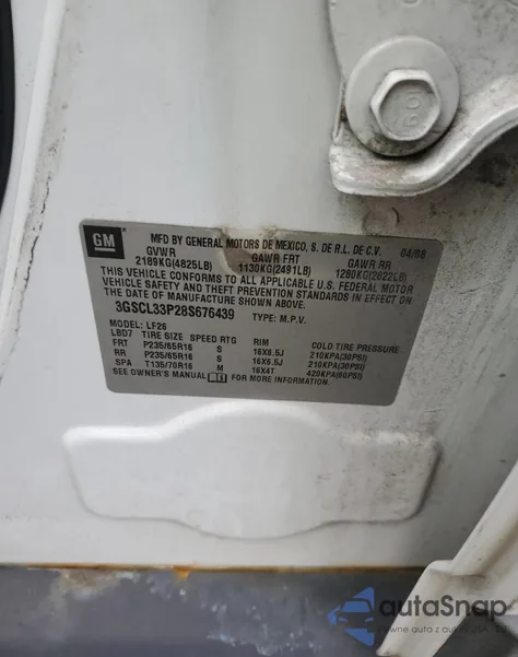 2008 Saturn Vue Xe z USA, uszkodzony, nr VIN 3GSCL33P28S676439